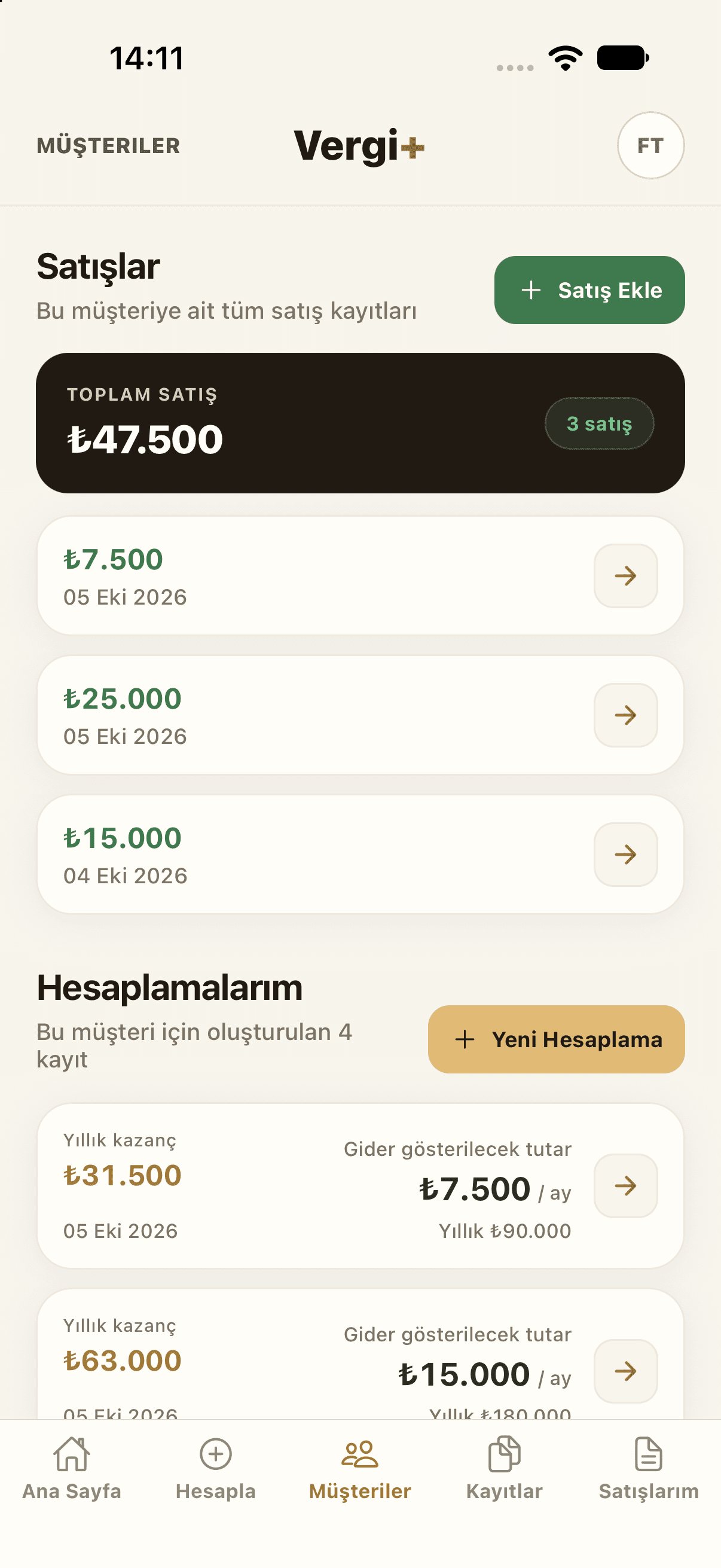 Vergi+ — Müşteri kayıtları